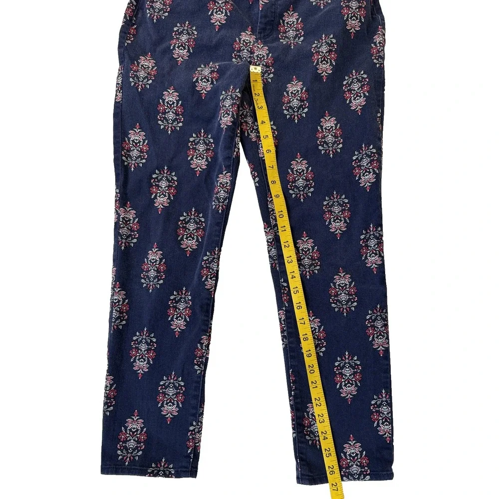 Chico's Floral Print Jeans Womens 28 Navy‎ So Slimming Girlfriend Ankle Boho